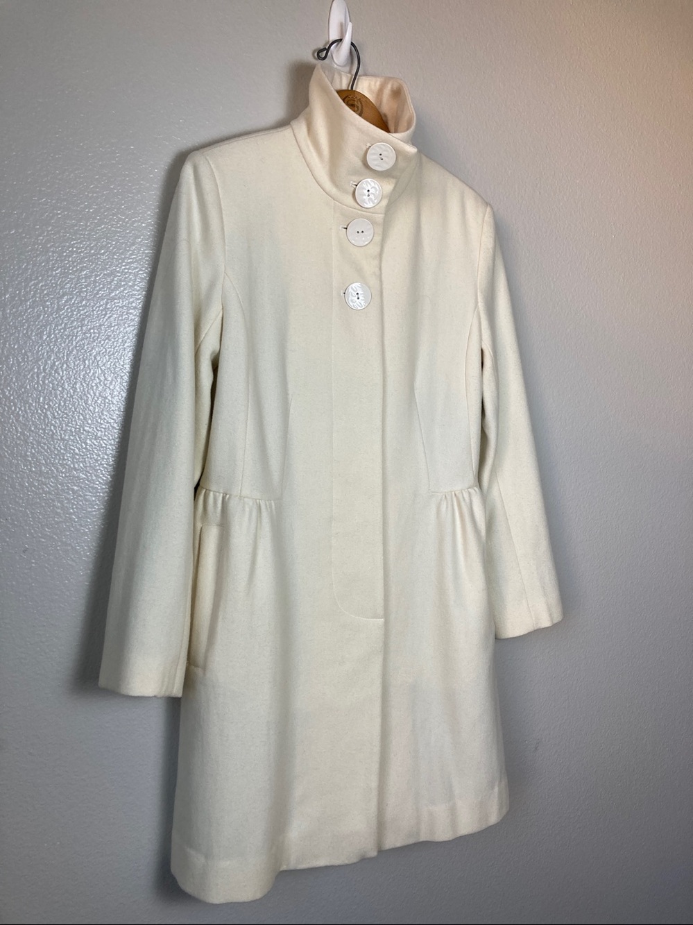 Katherine Barclay Wool Blend Funnel neck coat Twee Sz S - Picture 2 of 13